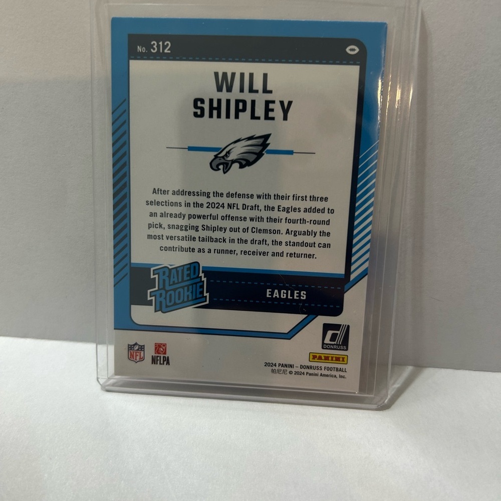 Donruss Rated Rookie Football Card 2024 Will Shipley #312 - Picture 2 of 2